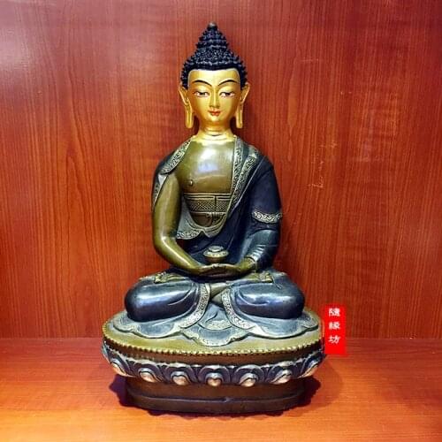 33CM large -GOOD buddha ---Buddhist Buddhism home family efficacious Protection Amitabha Gold-plated bronze Buddha statue