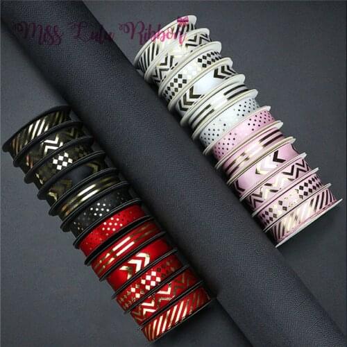 6 Rolls 2 Yards/Roll 10mm Valentines Day Ink Hot Stamping Printing Polyester Ribbon Gift Box Decoration Flowers Decoration