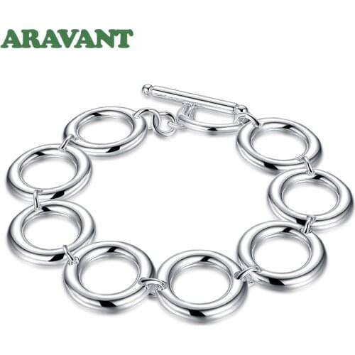 925 Silver Round/Heart/Square Charm Bracelets&Bangles For Women Fashion Jewelry