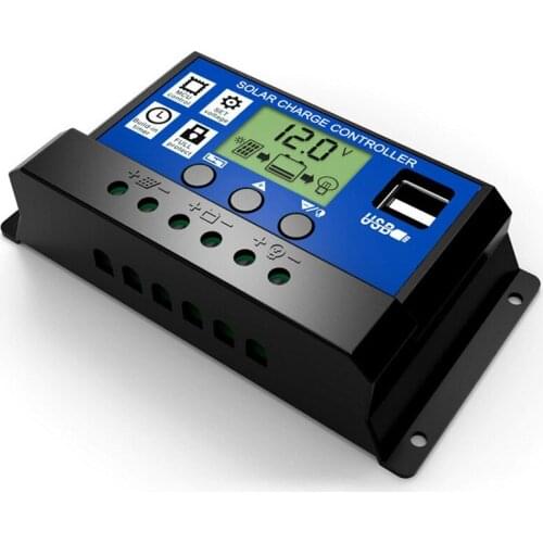 30A/20A/10A 12V 24V Auto Solar Charge Controller PWM Controllers LCD Dual USB 5V Output Solar Panel PV Output Regulator