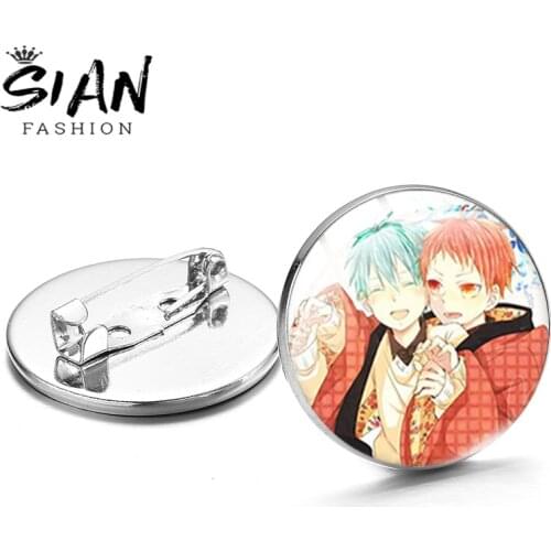 SIAN Anime Kuroko No Basuke Series Brooch Pins Cabochon Glass Dome Bronze Badge for Anime Lovers Backpack Jewelry Souvenir Gifts