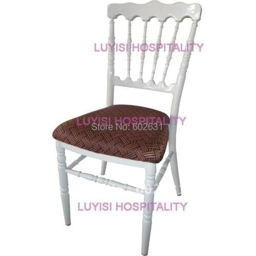 White aluminum Napoleon chair with fixed seat cushion