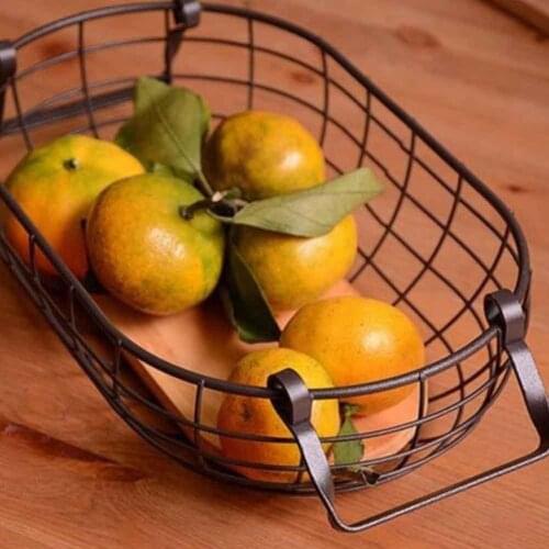 Household Iron Grid Storage Basket Box Desktop Fruit Sundries Holder Organizer