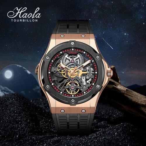 HAOFA Skeleton Watch Men Mechanical Automatic Watch Sapphire Sports Black Hollow Mens Watches Waterproof montre homme automatic
