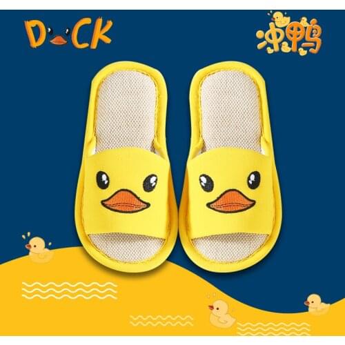 Baby Shoes Boys Girl Indoor Bedroom Filp Flop Soft Cotton Flax Slippers Cartoon Duck Cute Sandals Spring Summer Autumn Kid Mules