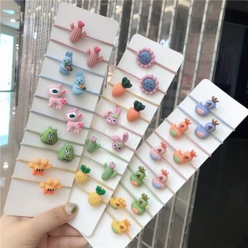 10Pcs/Bag Children Cartoon Elastic Hair Bands Scrunchies Girls Star Fruit Ponytail Holder Headbands for Kids Hair Accessories