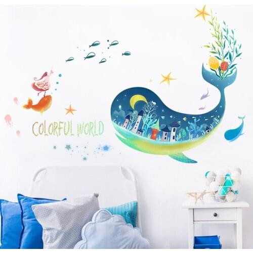 Dream Whale Wall Stickers Kids Room Nursery Bedroom Furniture Decal Living Room Sofa Backdrop Bathroom Toilet Waterproof Sticker