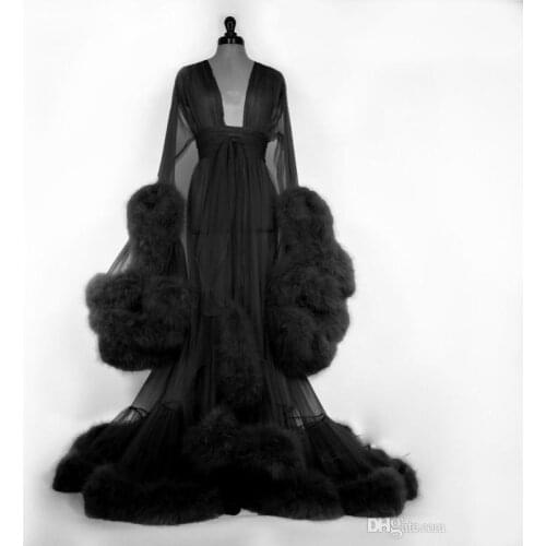 Robe De Mariée Sexy Women Bathrobe Faux Fur Sleepwear Nightgown Long Sleeve Robe Spa Bridal Boudoir Robe Holiday Party Dress