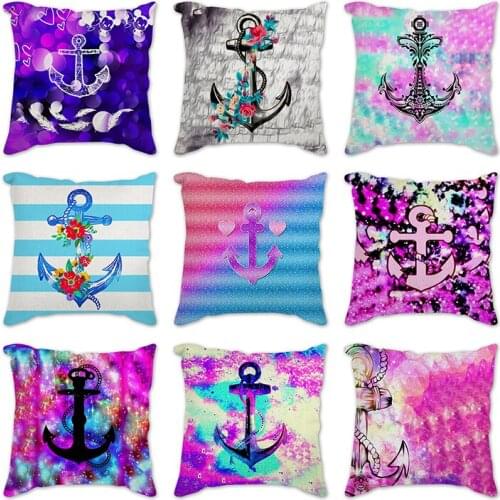 Cotton Linen Anchors Flowers Sofa Decorative Cushion Cover Pillow Pillowcase 45*45cm Throw cover Home Decor Pillowcover Cushion