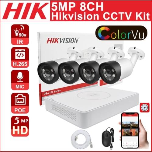 Hikvision 8CH 8+4 kit 5MP ColorVu POE NVR CCTV Kit Audio Motion Detect IP Camera Video Surveillance Camera Colorful Night Vision