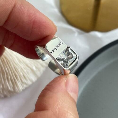 PANJBJ 925 Sterling Silver Luck Open Lucky Zircon Ring Female Niche Design Light Luxury Fashion Personality Cold Wind