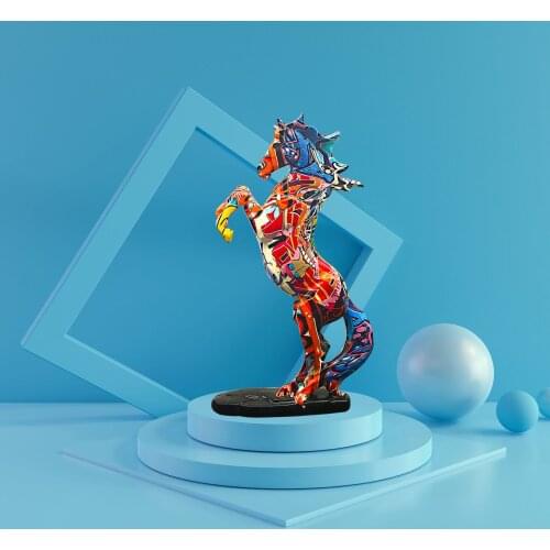 Colorful Art Graffiti Water Transfer Horse To Success Resin Crafts Home Furnishings Living Room Entrance Wine Cabinet Decoration