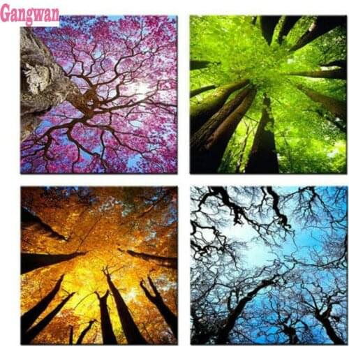 Full drill square round diamond painting mosaic Four Seasons Trees Modular Pictures diamond rhinestones embroidery cross stitch