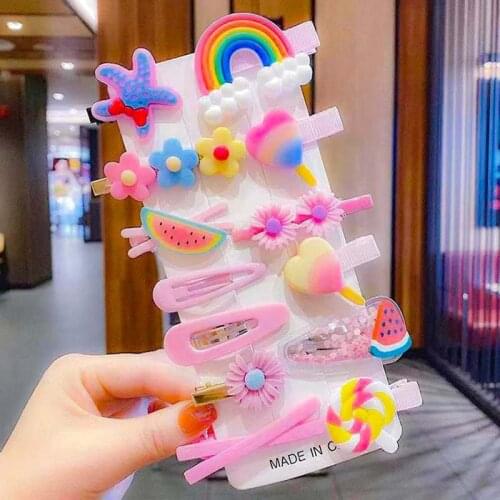 Ncmam 14PCS/Set Girls Cute Colorful Cartoon Flower Hairpins Kids Sweet Hair Clips Barrettes Headband Fashion Hair Accessories