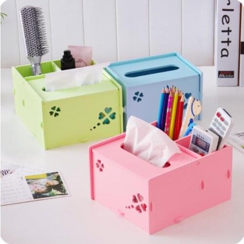 Four Leaf Clover Multi-purpose DIY Wooden Box Tissue Pumping Box Remote Control Holder Desktop Stationery Storage Box
