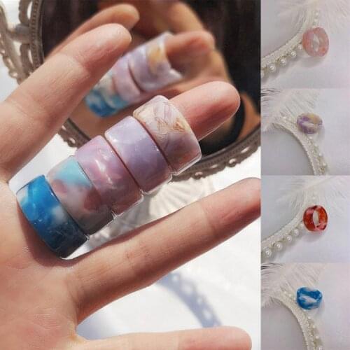 Korea Fashion Retro Aesthetic Pink Blue Transparent Resin Acrylic Ring Set For Women Girl Friends Jewelry Accessories