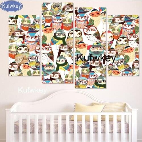 4 pcs set animal owl painting 5d Diy diamond painting crystal square diamond drill diamond embroidery cross-stitch free shipping