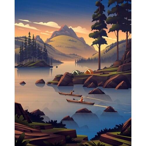 5D DIY Poured Glue Diamond Painting Kits Scalloped Edge Couples Camping And Hiking Home Wall Decoration Soft Canvas Unique Gift