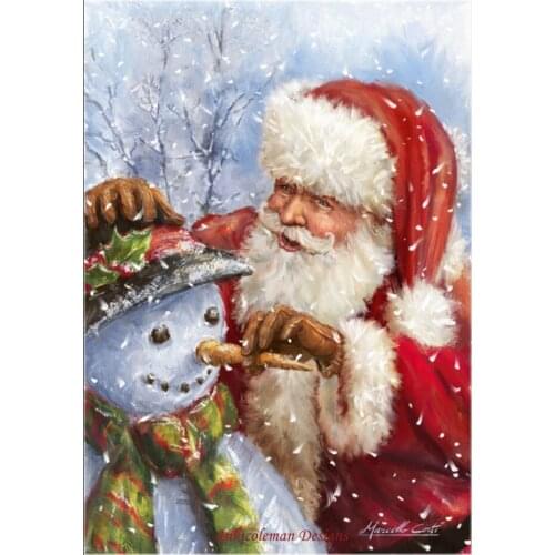 Embroidery Counted Cross Stitch Kits Needlework - Crafts 14 ct DMC DIY Arts Handmade Decor - Santa with Snowman