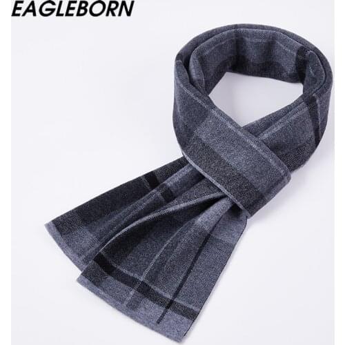 2021 New Winter Fashion Striped Plaid Scarf High Quality 100% Wool Casual Business Man Scarf Husband Father Gift Match Dark gray
