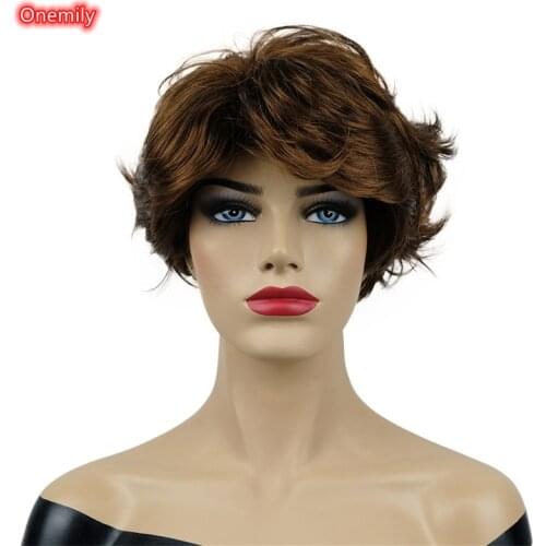 Onemily Shaggy Hairstyle Short Straight Layered Heat Resistant Synthetic Natural Daily Wig for Women