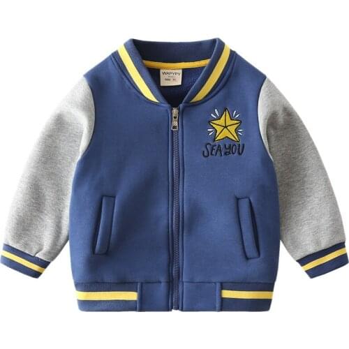 2021 Autumn Winter New Boys Baseball Jacket Korean Baby Zipper Sweater Childrens Thickened Coat Fashion Kids Windbreaker Casual