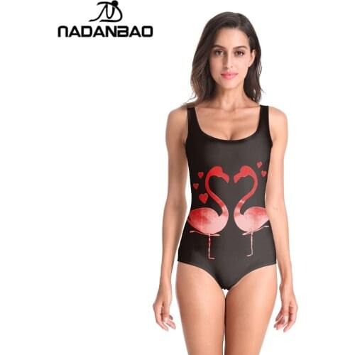 NADANBAO Sexy One Piece Swimsuit Bathing Suit Red-crowned Crane Flamingo Printed Swimwear Women Sleeveless Beach Wear Swim Suit