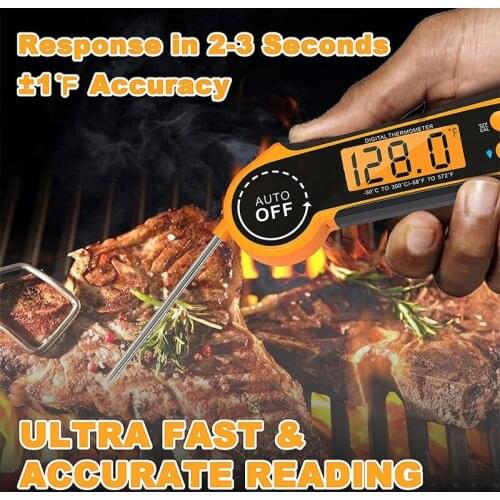 Instant Read Food Thermometer Waterproof Digital Meat Thermometer Foldable Probe for Cooking, BBQ, and Grill