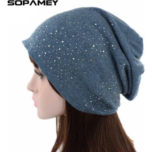 Bad Hair Day Warm Rhinestone Beanies Women Spring Glitter Knitted Winter Cap Solid Color Skullies Slouchy Beanie Hats 2017