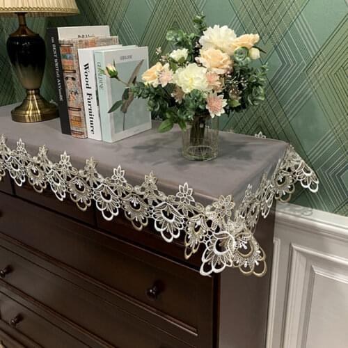 Table Cloth Rectangle Yarn Europe Embroidered Lace TV Cabinet Shopbox Table Cover Coffee Tablecloth Fabric Long Strip Dust Cover