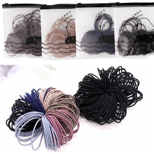 100pcs 4.5 / 5cm High Elastic Rubber Band Basic Hair Bands Scrunchies Hair Ties Women Girls Baby Ponytail Holders Accessories