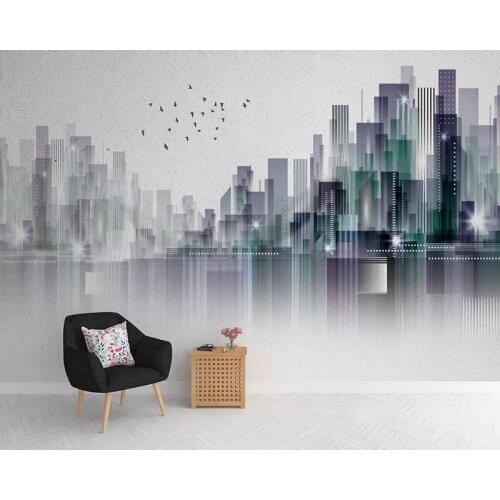 Bacaz Modern 8d Brief Wall paper Mural 3D City Silhouette Wallpaper sticker paper For Living room Background Wall Murals Decor