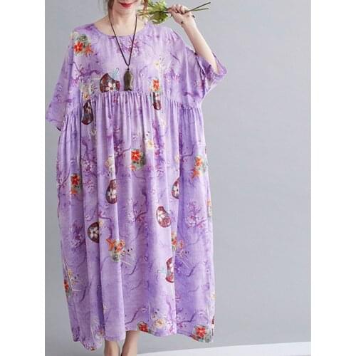 Loose Dress 2021 New Arrival Thin Soft Cotton Linen Short Sleeve Summer Dress Plus Size 5XL 6XL Women Casual Long Maxi Dress