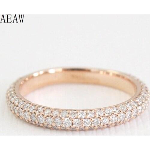 Three Row Diamond Wedding Band NaturalRound Cut Diamond Anniversary Wedding Bands 14k Rose Gold