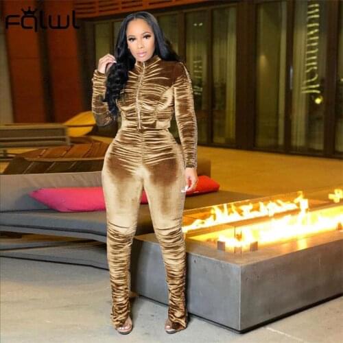 FQLWL Streetwear Velvet 2 Two Piece Sets Tracksuit Women Outfits Fall Zipper Tops Skinny Pant Suits White Sporty Matching Sets