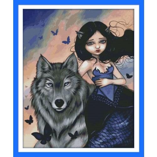 Everlasting Love Wolf And Girl Chinese Cross Stitch Kits Ecological Cotton Stamped 11CT DIY Gift New Year Decorations For Home