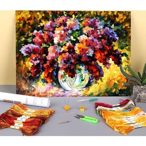 Spring Lilac Printed Fabric 11CT Cross Stitch DIY Embroidery Patterns DMC Threads Painting Knitting Craft Sewing Stamped