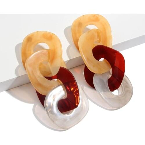 JUST FEEL Geometric Acrylic Big Drop Earrings For Women Vintage Resin Trendy Long Chain Dangle Earring 2018 Statement Jewelry