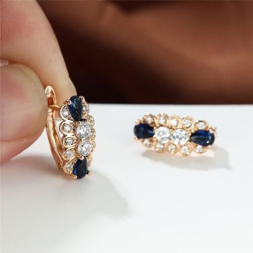 Rainbow Zircon Geometric Stone Earrings Female Cute Flower Earrings Vintage Rose Gold Color Hoop Earrings For Women Boho Jewelry