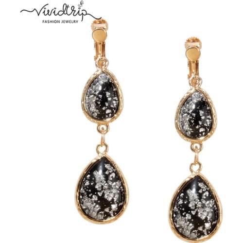 Gold Teardrop Ear Clips Without Piercing for Women Inlay Opal Stone Clip on Earrings Female Brincos Bijoux 2019 New Arrival