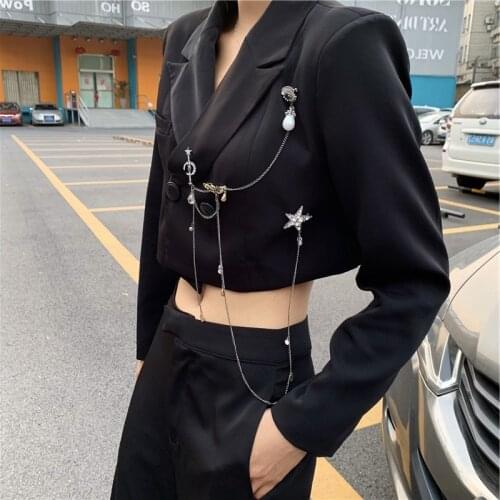 New fashion diamond beading suits Bare Lumbar short design blazer female chic Korean version outerwear blazer wq2377
