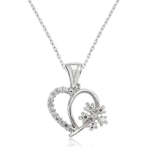 Silver Snowflake Heart Lady Necklace