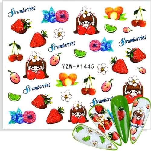 1 Sheet Strawberry Ice Cream Fruit Nail Sticker Sweet Cake Drinking Cute Cartoons Water Decal Summer Vacation Decorations Slider