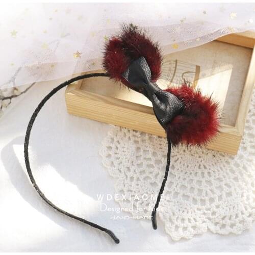 100% Real Mink Fur Hair Hoop Girl Woman Accessories Bowknot Headband Sweet Hair Ornament HairBands Elegant Fashion Kids Headwear