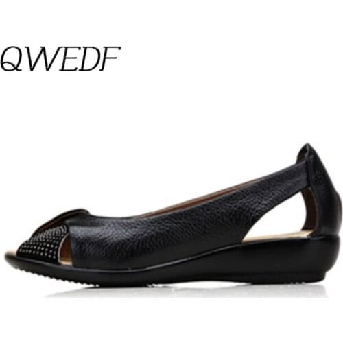 2019 Womens Summer Womens Shoes Genuine Leather Sandals Sandals Open Toe Wedges Womens Casual Sandals Womens Sandals N1-48