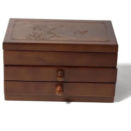 3-tier Wooden Jewelry Storage Box Earring Storage Collection Organizer