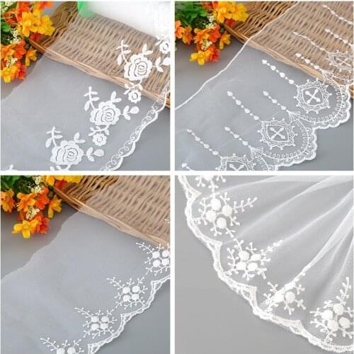30Yards White Lace Trim Ribbon Embroidered Rose Flowers Fabric DIY Crafts Sewing Accessories Wedding Hair Garments Supplies