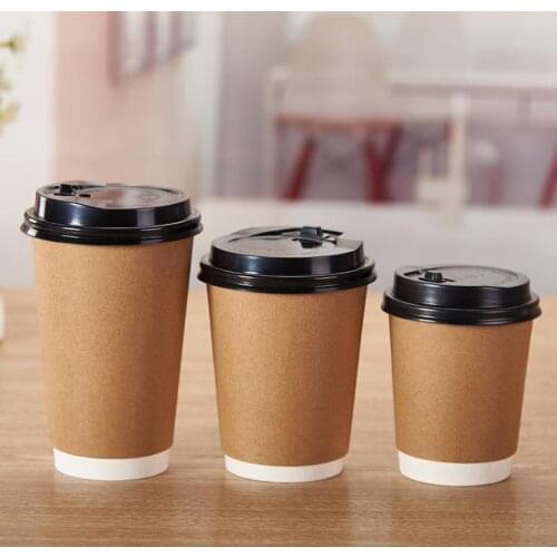 500pcs/Lot Kraft Paper Coffee Cups With Lid 3 Sizes Milk Tea Thick Disposable Cup Coating Brown Coffee Cup DHL SN2612