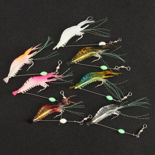 7pcs/lot Shrimp Soft Lure Artificial Bait Wiht Hook Noctilucence Fishing Lure Luminous Shrimp Lure Fish Tackle