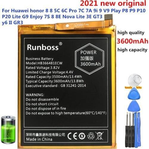 2020 New Original HB366481ECW 3600mAh Battery For Huawei Honor 6c Pro V9 Play JMM-L22 Y6 2018 / Y6 Prime 2018 Y7 2018 P9 G9 5C